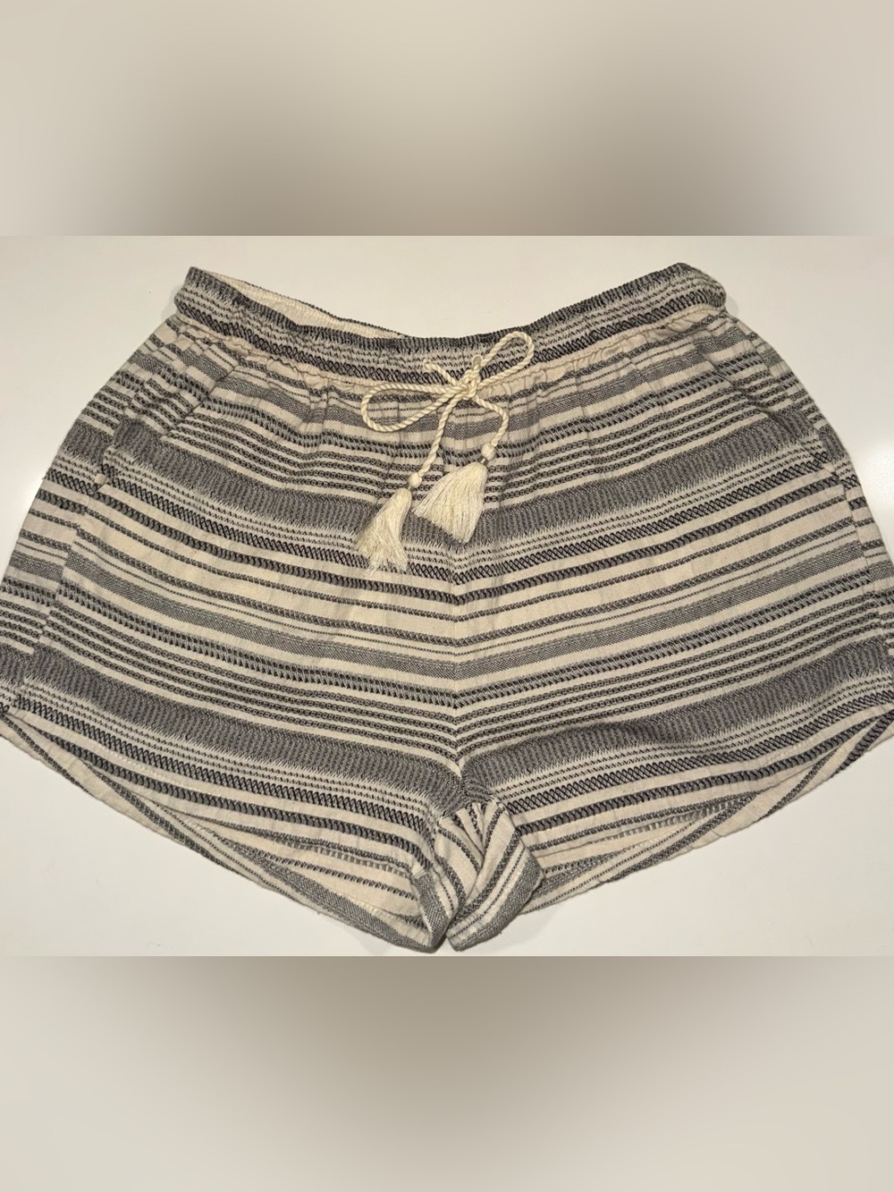 Abercrombie & Fitch Striped Drawstring Shorts - Gray & Cream